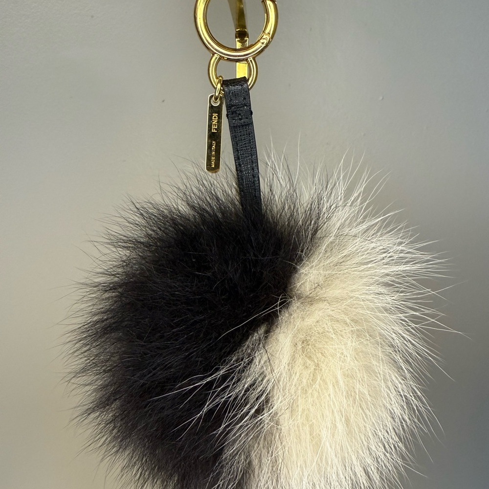 Fendi Silver & Black Fox Fur Bag Charm with Goldtone Hardware - Picture 5 of 6